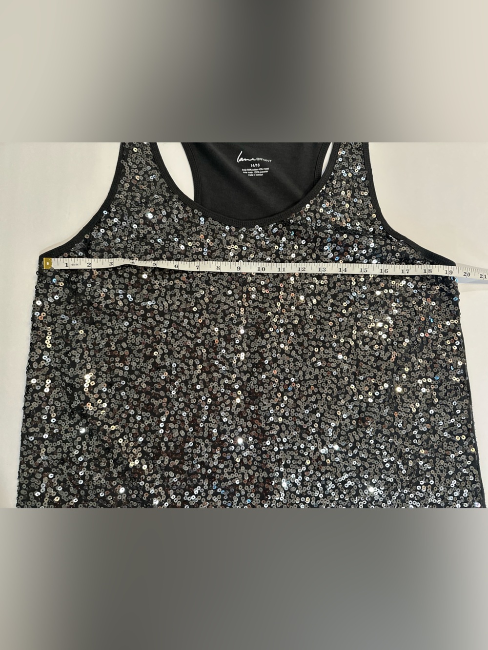 Lane Bryant 14/16 Black Silver Sequin Racerback Tank Top Party Holiday Glam - Picture 7 of 9